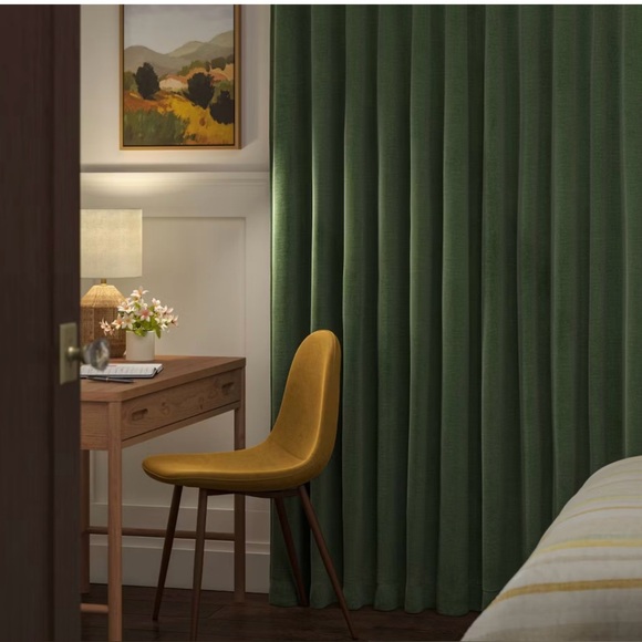 THRESHOLD TARGET Set Of 2 Green Velvet Blackout Curtains Rod Pocket 50” X 84” - Picture 1 of 6